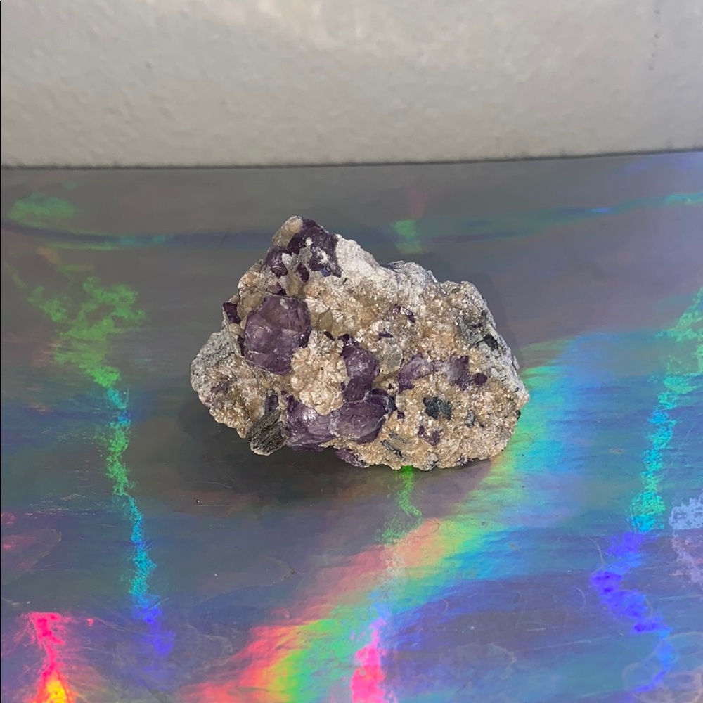 Purple Tanzanite Fluorite and Needle Quartz in Matrix Natural Crystal Cluster